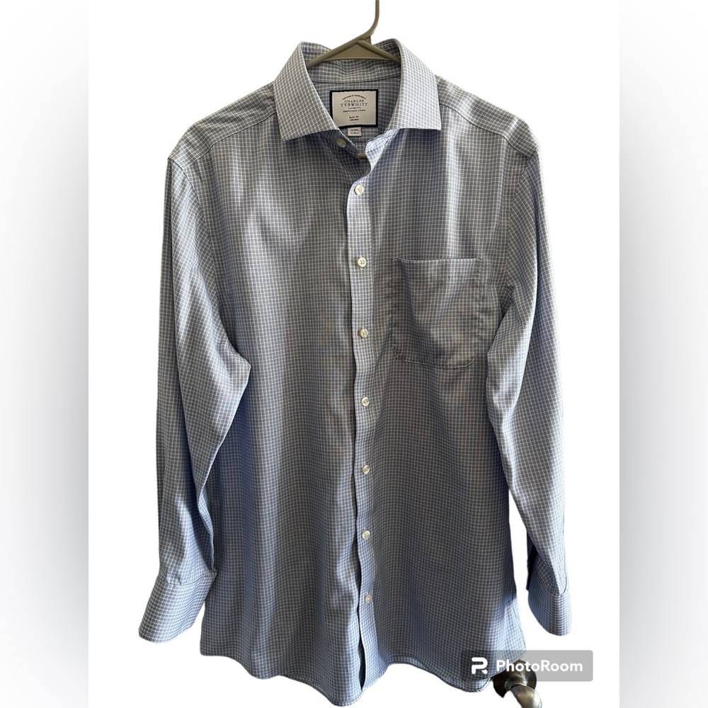 Men plad long sleeve slim fit no iron dress shirt 16/32”